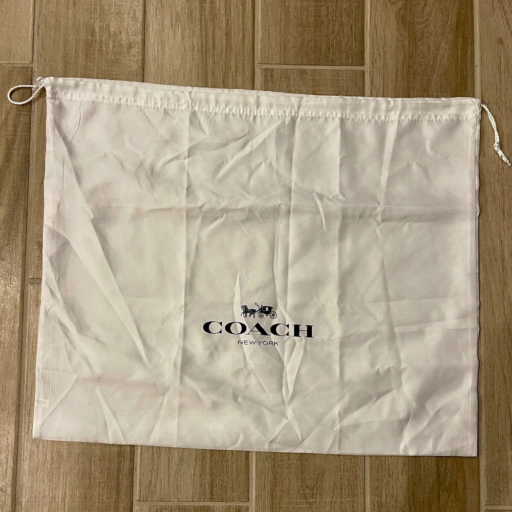 COACH Dust Bag Size White Satin Drawstring  bag with Black Logo, Size 19" x 23"